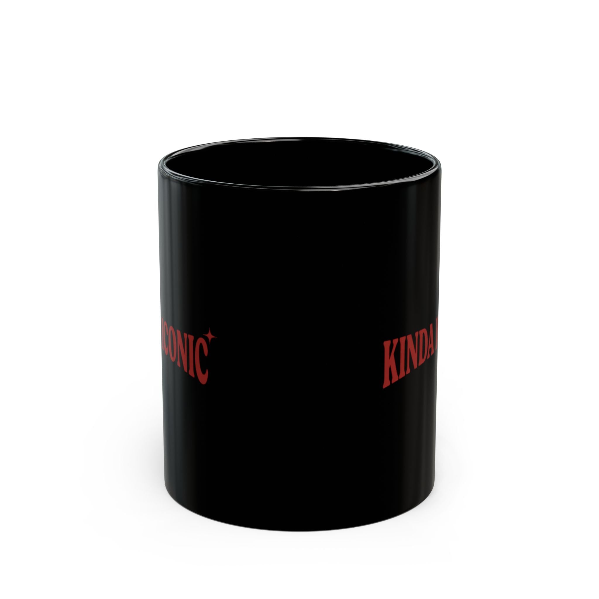 Kinda Iconic Black Mug — Bold Red Typography Coffee Cup (11oz, 15oz)