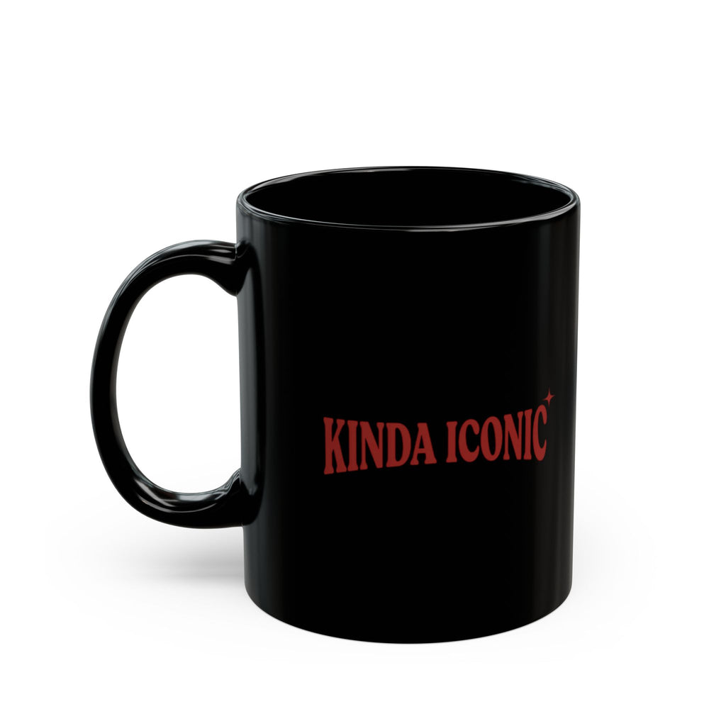 Kinda Iconic Black Mug — Bold Red Typography Coffee Cup (11oz, 15oz)