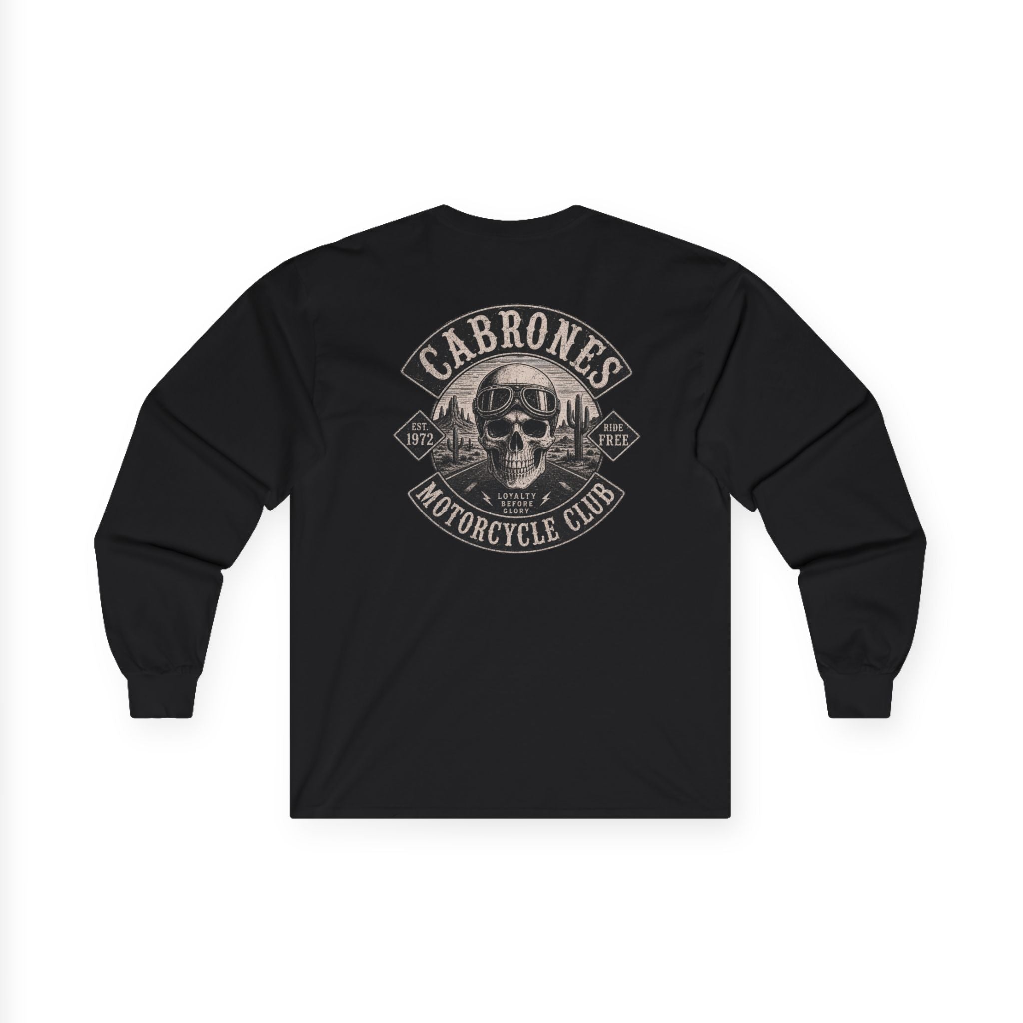 "Cabrones Motorcycle Club" Skull Long Sleeve T-Shirt