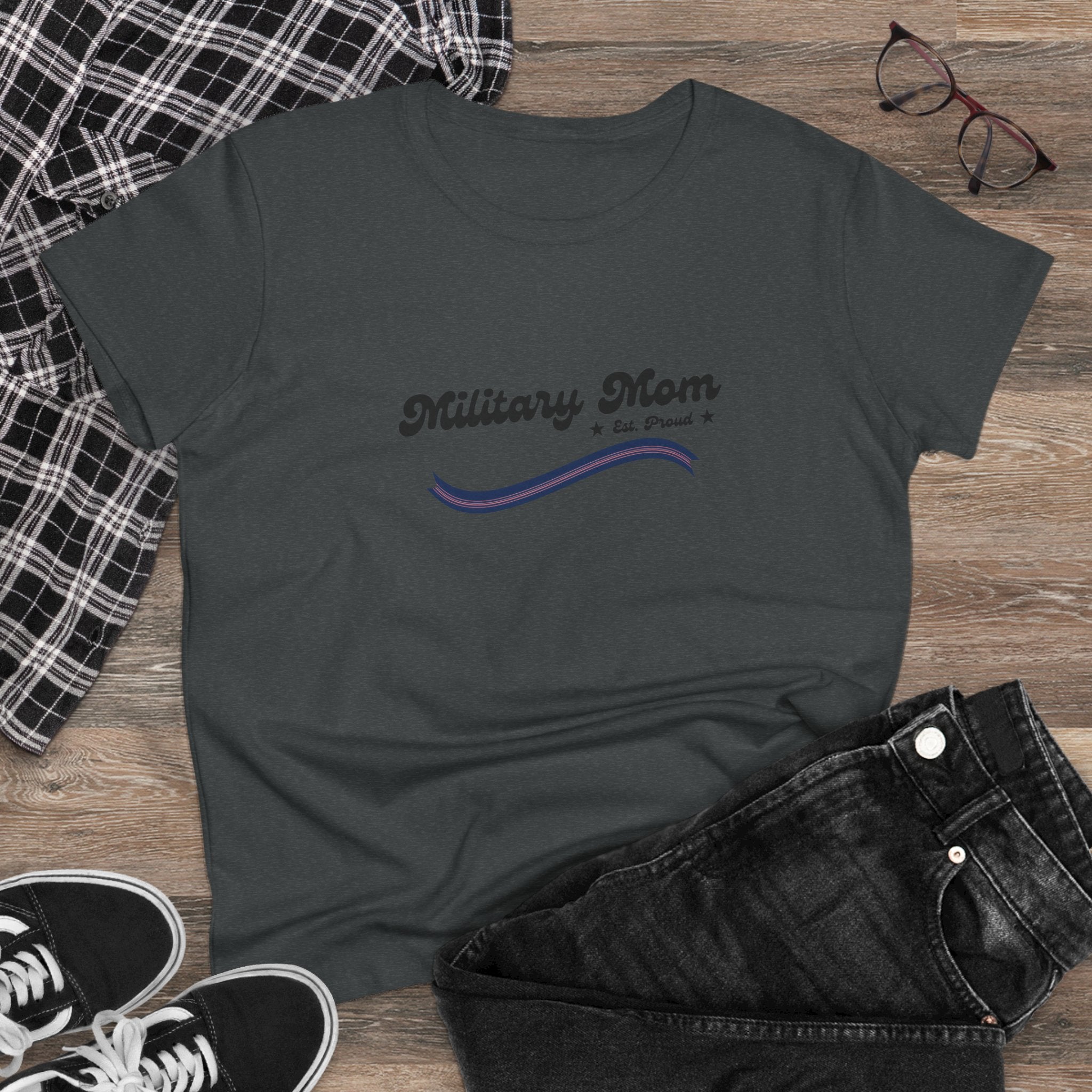 Military Mom Crewneck Shirt | Vintage Dog Tags Camouflage