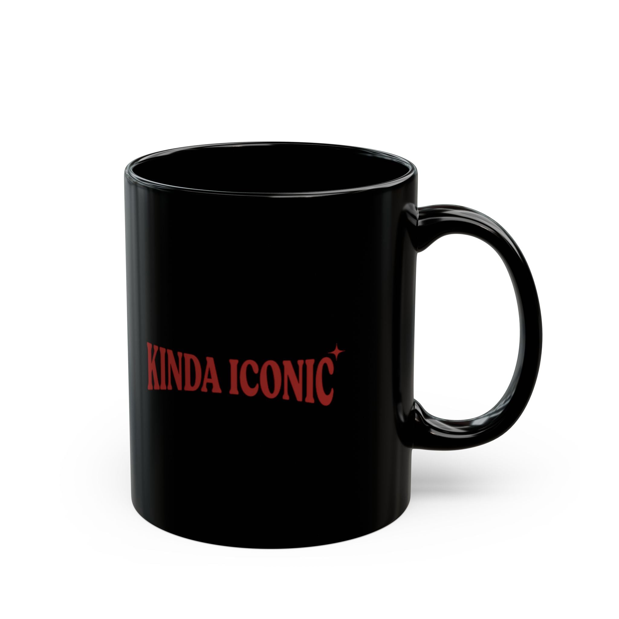 Kinda Iconic Black Mug — Bold Red Typography Coffee Cup (11oz, 15oz)