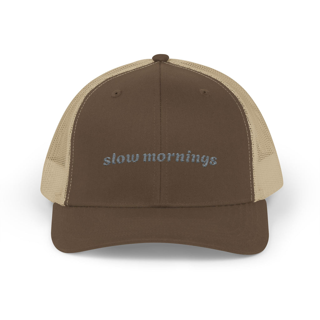 Embroidered "Slow Mornings" Snapback Trucker Cap