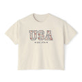 Women's USA Floral EST. 1776 Vintage Patriotic  Boxy Tee