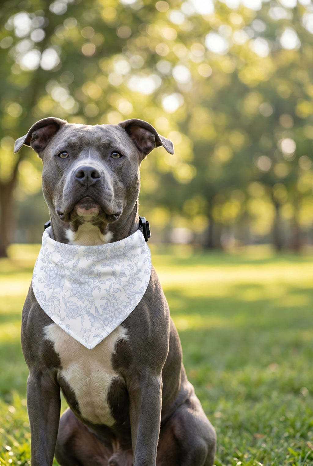 Blue & White Floral Clip-On Pet Bandana