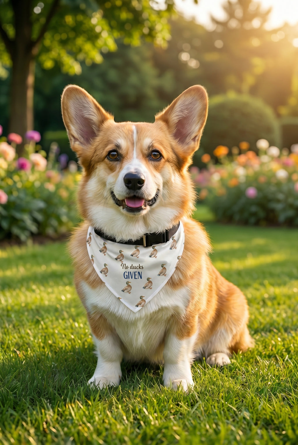 Clip-on Pet Bandana — "No Ducks Given" Funny Duck Pattern