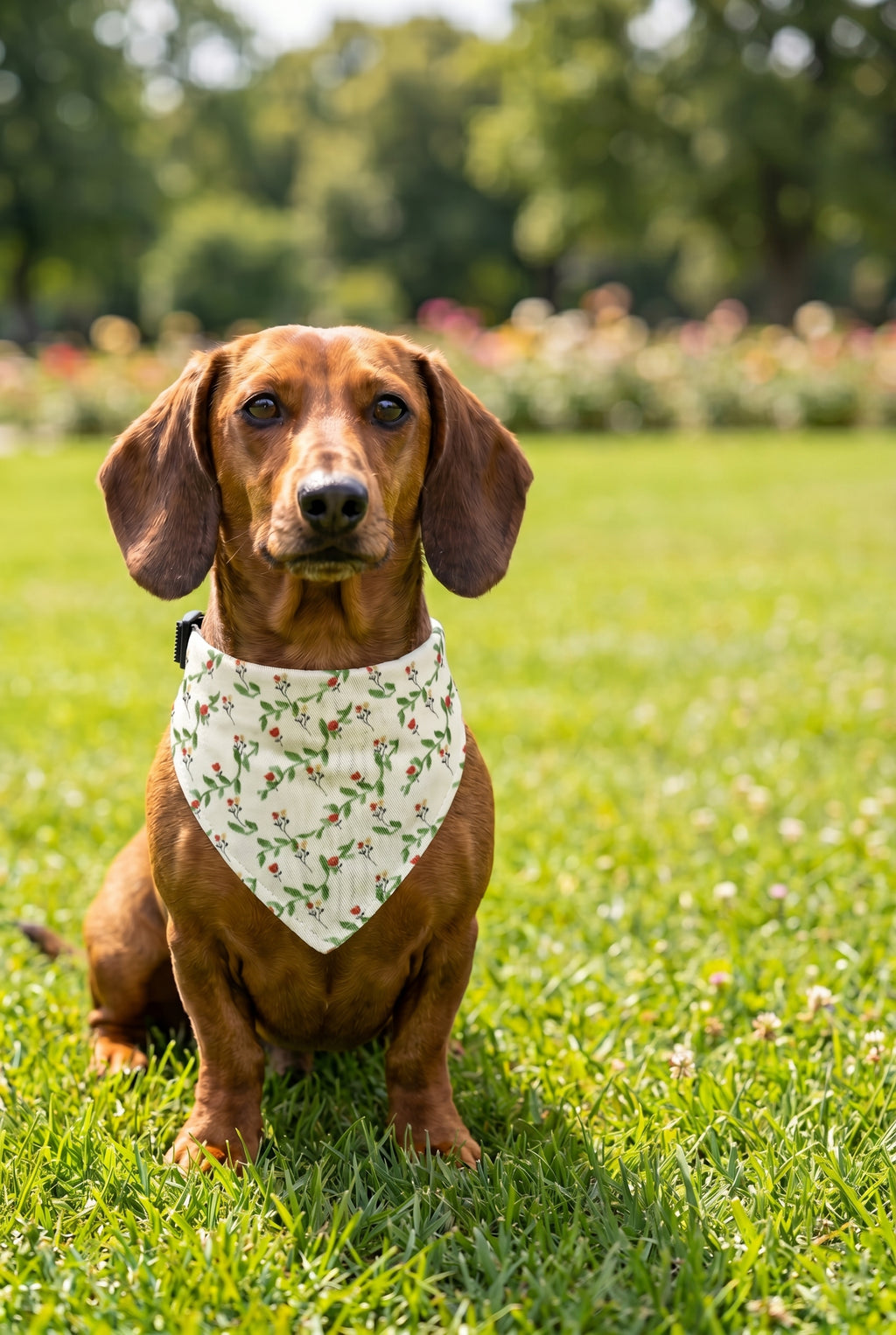Festive Floral Red & Green Clip-on Pet Bandana