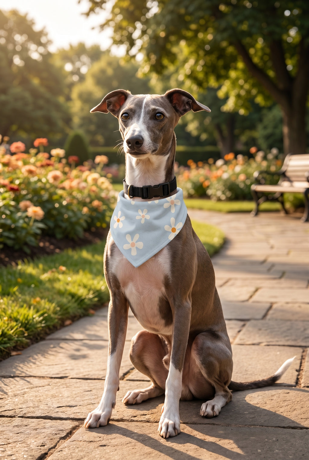 Daisy Clip-On Pet Bandana — Light Blue Floral Collar Accessory