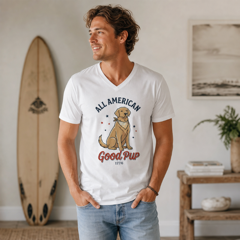 All American Good Pup V-Neck Unisex T-Shirt