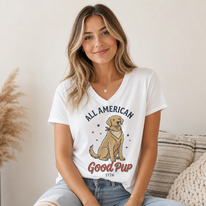 All American Good Pup V-Neck Unisex T-Shirt
