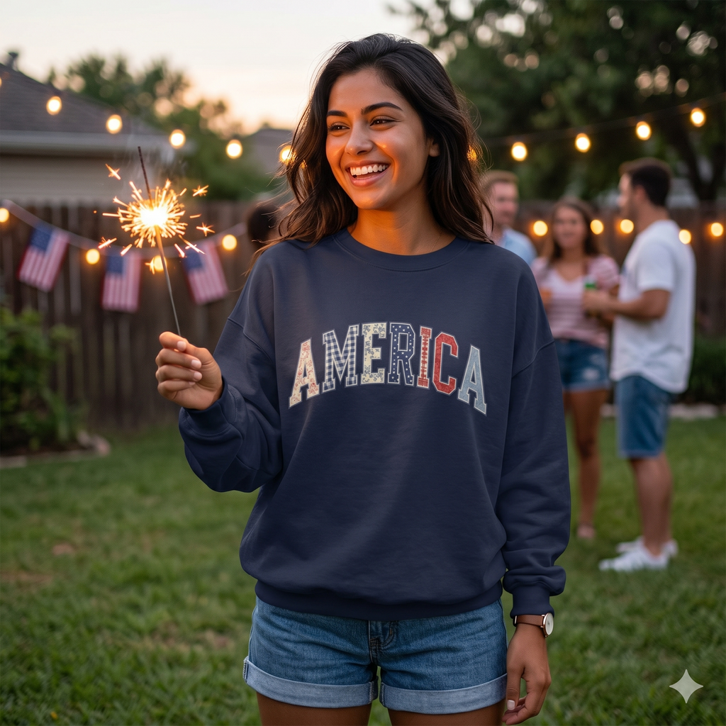 Vintage America Flag Lettering Patriotic Pullover