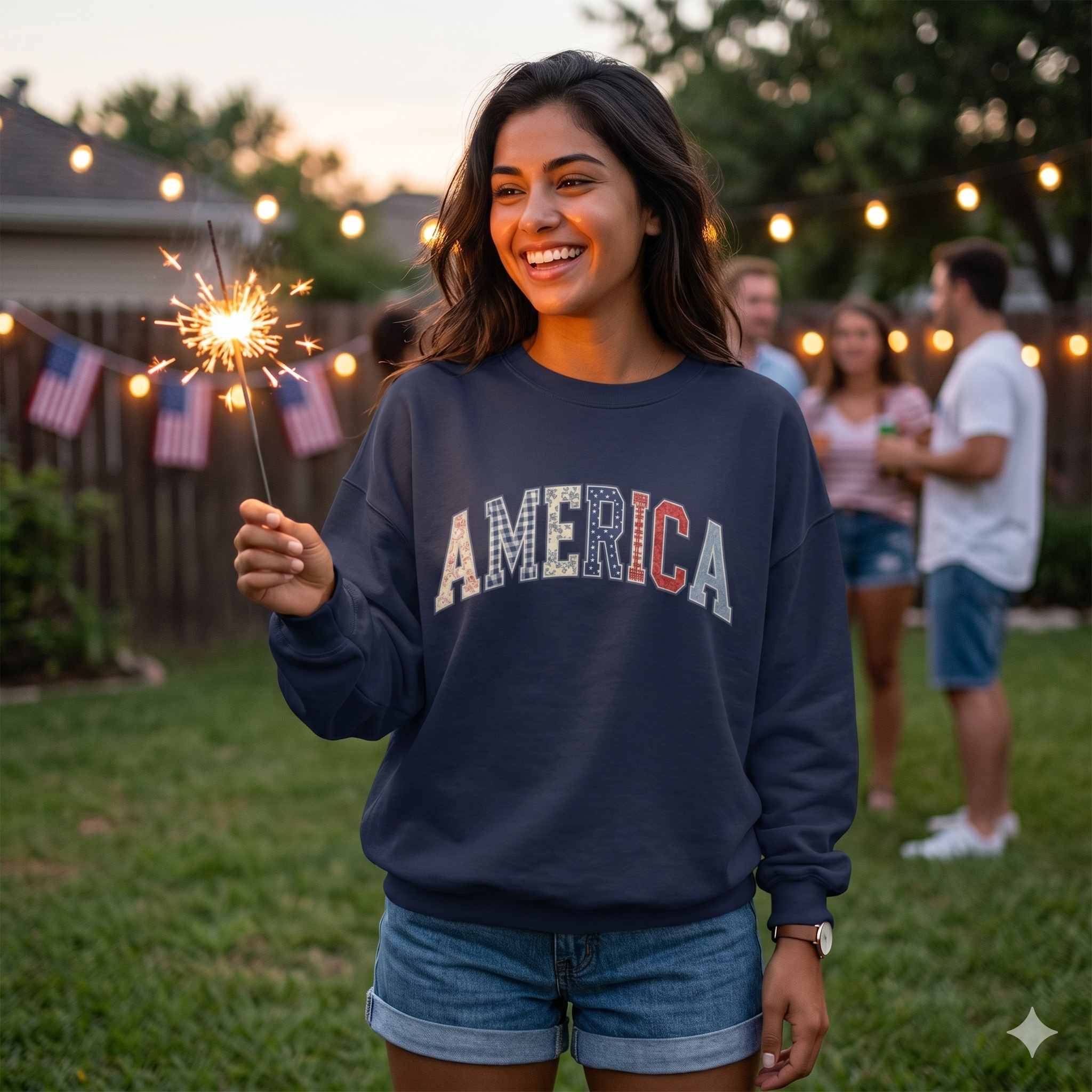Vintage America Flag Lettering Patriotic Pullover