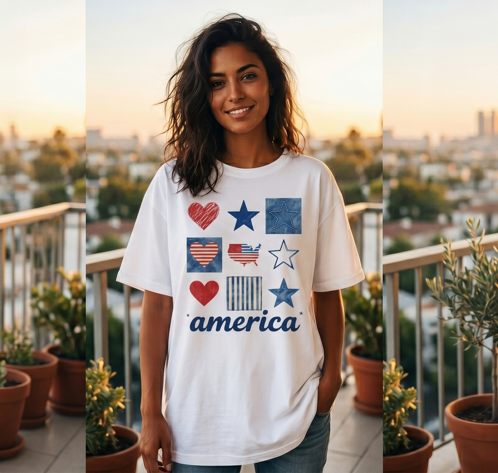 Patriotic Stars & Hearts America Graphic Tee