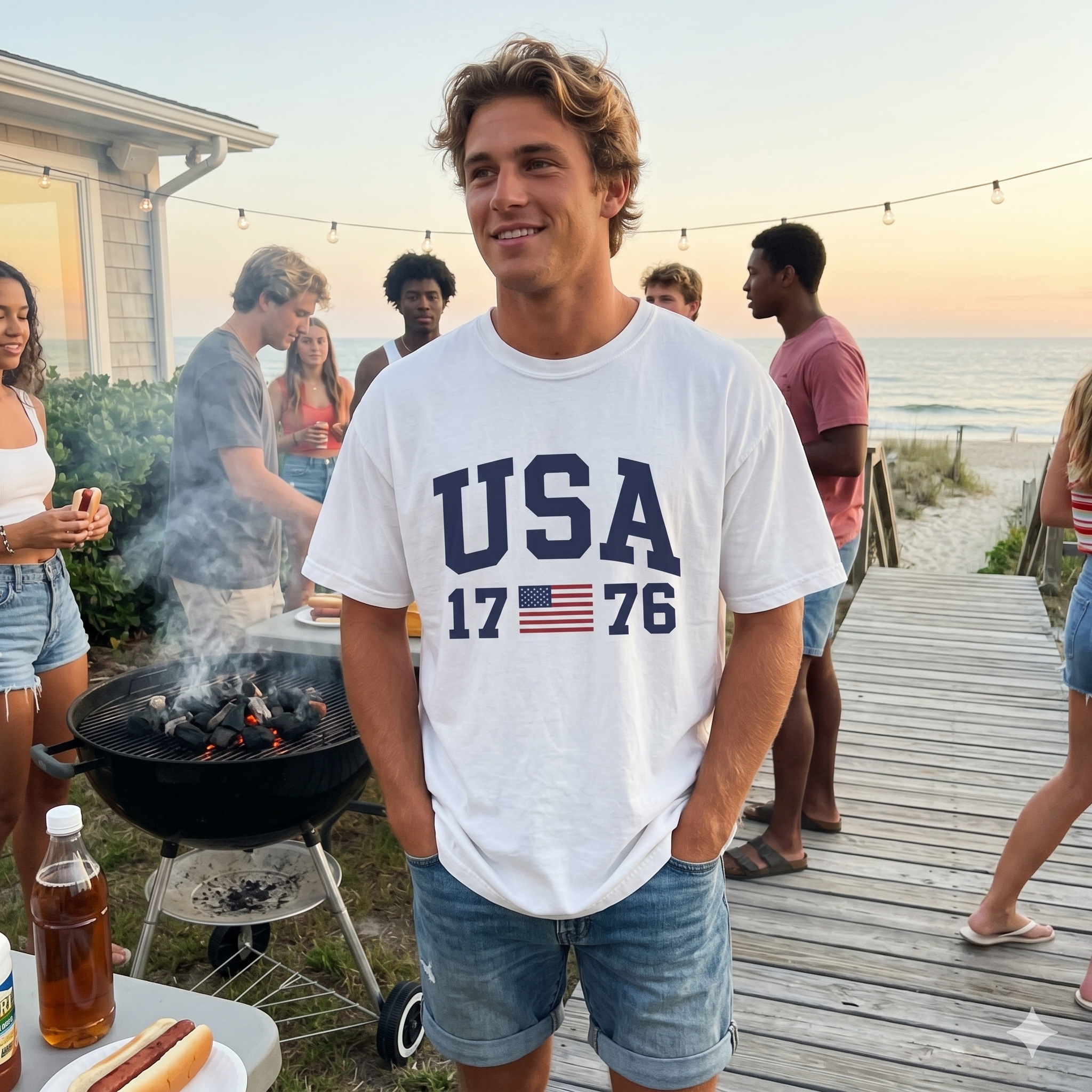 USA 1776 Men’s Graphic Tee Vintage Garment-Dyed Cotton Shirt