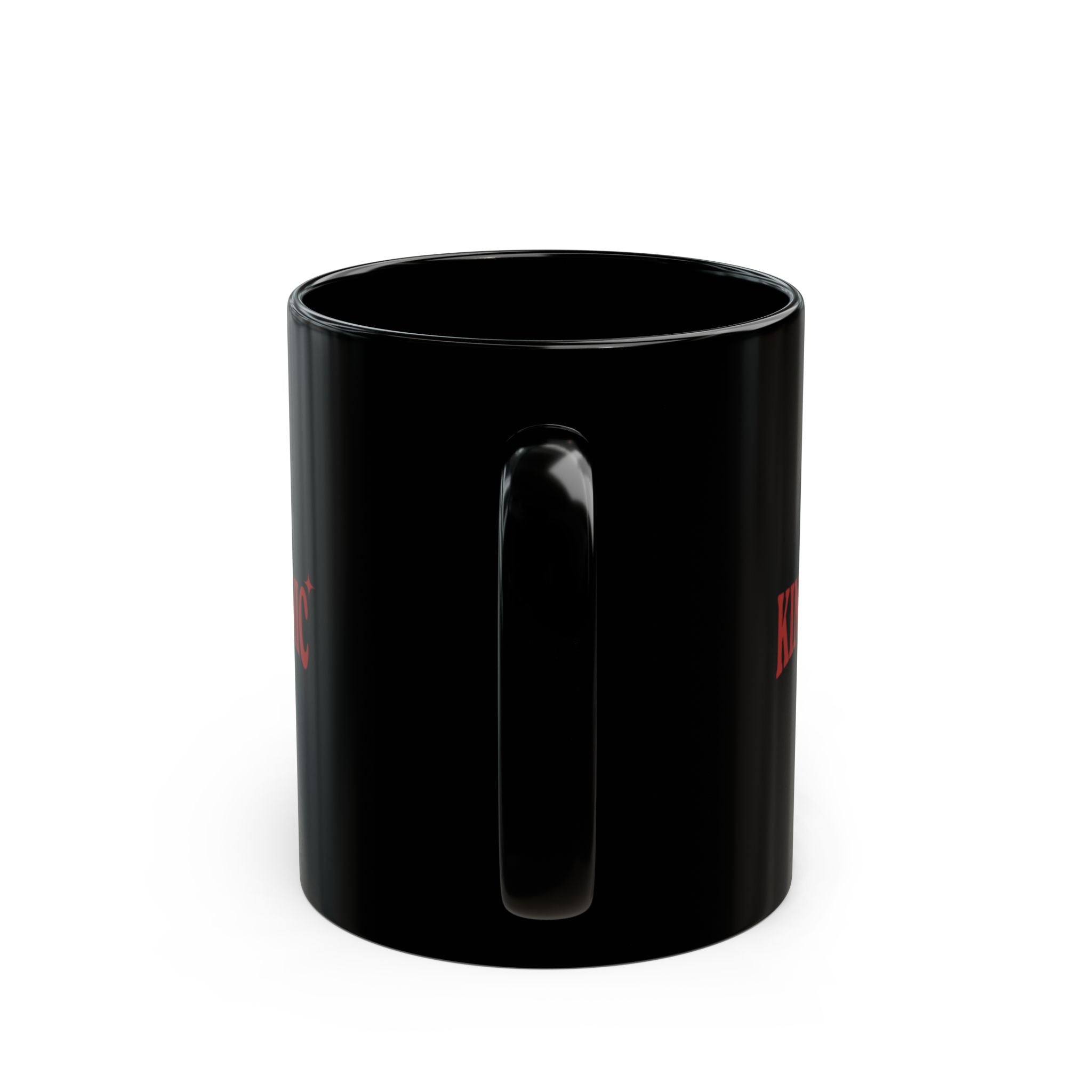 Kinda Iconic Black Mug — Bold Red Typography Coffee Cup (11oz, 15oz)