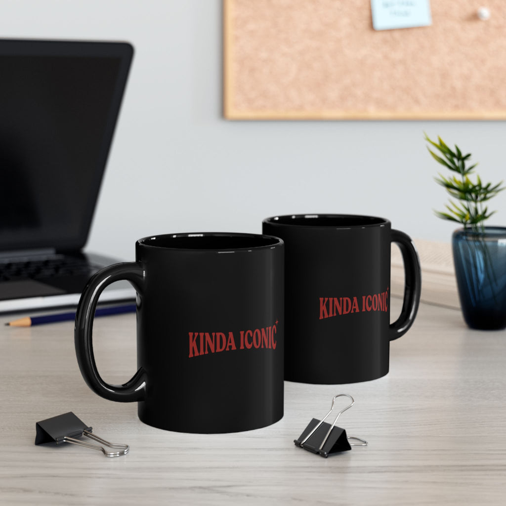 Kinda Iconic Black Mug — Bold Red Typography Coffee Cup (11oz, 15oz)