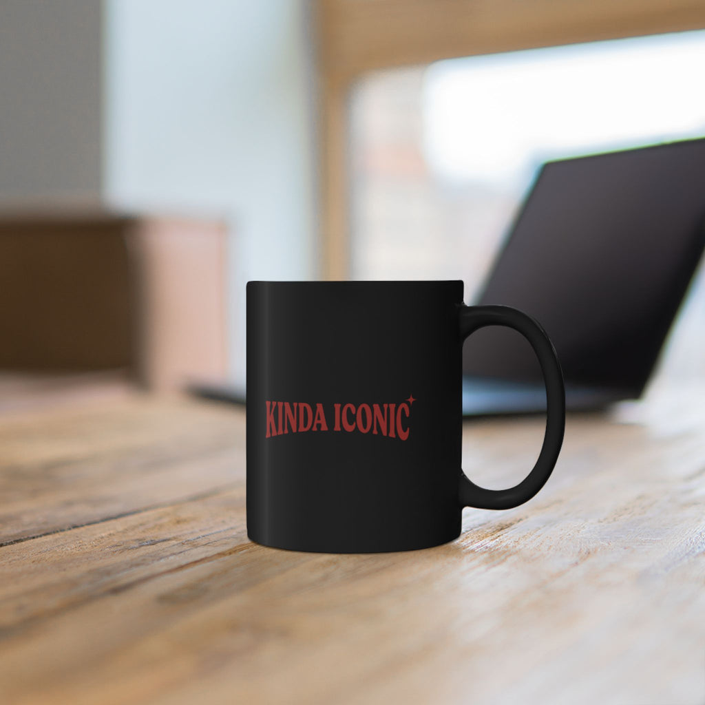 Kinda Iconic Black Mug — Bold Red Typography Coffee Cup (11oz, 15oz)