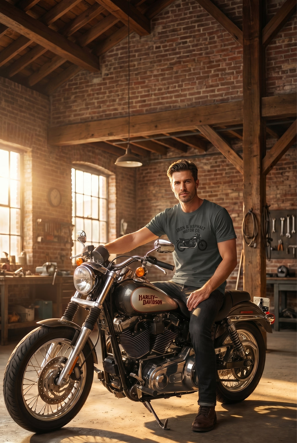 Motorcycle Tee — "Iron & Asphalt Motor Co." Vintage Bike Graphic T-Shirt